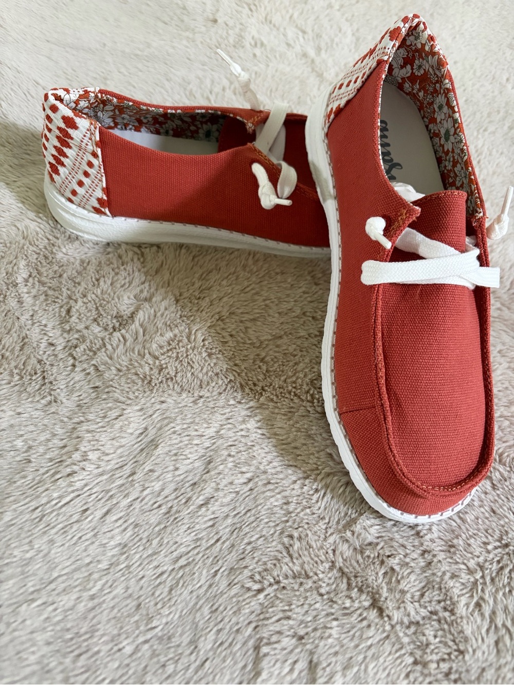 Gypsy Jazz Women's Red Canvas Moccasins with White Laces